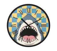 Luminous Voice-Activated Silent Clocks Non-Ticking Silent Battery Operated Small Analog Clock Blue and Yellow Checkered Sharks 12 Inch for Kitchen Bedroom Living Room Office Classroom Decor