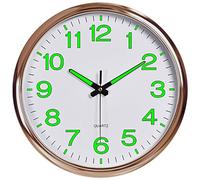 Luminous Wall Clock, 30cm/12'' Glow in the Dark Silent Non Ticking Night Lights Wall Clocks for Home Living Room Bedrooms Office Kitchen School (Rosegold)