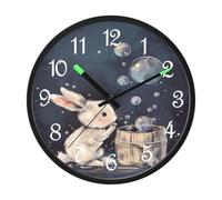 Luminous Wall Clock Bunny Oil Painting Style 12 Inch Glow in the Dark Clock for Bedroom Living Room - Sound Control Silent Lighted up Wall Clock Battery Operated