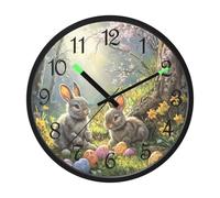 Luminous Wall Clock Easter Forest Bunny 12 Inch Glow in the Dark Clock for Bedroom Living Room - Sound Control Silent Lighted up Wall Clock Battery Operated