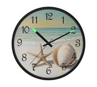 Luminous Wall Clock Sea Star and Shell 12 Inch Glow in the Dark Clock for Bedroom Living Room - Sound Control Silent Lighted up Wall Clock Battery Operated
