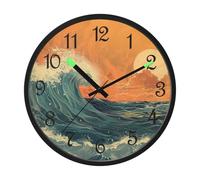Luminous Wall Clock Sunset Wave 12 Inch Glow in the Dark Clock for Bedroom Living Room - Sound Control Silent Lighted up Wall Clock Battery Operated