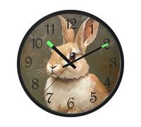 Luminous Wall Clock Vintage Bunny Brown 12 Inch Glow in the Dark Clock for Bedroom Living Room - Sound Control Silent Lighted up Wall Clock Battery Operated