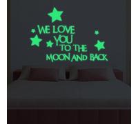 Luminous Wall Sticker We Love You And Back Star Design, Glow in the Dark PVC Sticker for Walls, Casements, Furniture and Mirrors, Easy to Apply on Smooth Flat Surfaces