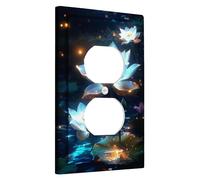 Luminous Water Lily Light Switch Cover Plates/Outlet Covers, Blue Night Bloom, Zen Garden Style, Wall Decor, Thermoplastic, Standard Size Single Duplex Outlet