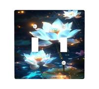 Luminous Water Lily Light Switch Cover Plates/Outlet Covers, Blue Night Bloom, Zen Garden Style, Wall Decor, Thermoplastic, Standard Size Double Toggle