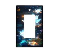 Luminous Water Lily Light Switch Cover Plates/Outlet Covers, Blue Night Bloom, Zen Garden Style, Wall Decor, Thermoplastic, Standard Size Single Rocker