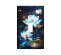 Luminous Water Lily Light Switch Cover Plates/Outlet Covers, Blue Night Bloom, Zen Garden Style, Wall Decor, Thermoplastic, Standard Size Single Toggle