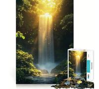Luminous Waterfall in Lush Forest Adult Jigsaw Puzzle1000 Pieces Focus Train Snug Connection Family Enjoyable (38x26cm)