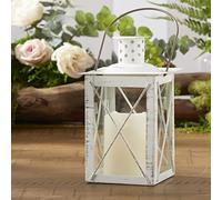 Luminous White Metal Lantern Tea Light Holder Medium -Rustic Home Décor Lantern