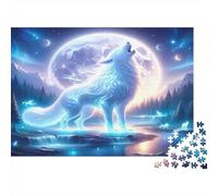 Luminous Wolf-Fantasy Night Scene Puzzles for Adults 1000 Pieces in Vibrant Colours Jig Saws Moonlit Spirit Wolf for Cognitive Stimulation in Team Building Games 52x38cm/1000pcs