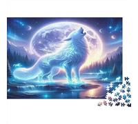 Luminous Wolf Howl 1000 Piece Jigsaws for Adults & Teens, Cardboard, Wolf & Moon, Challenging Puzzle, Brain Teaser for Concentration, for Men Women 52x38cm/1000pcs