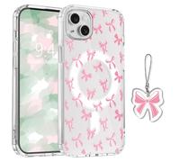 LuminousGuard for iPhone 11 Case, Cute Y2K Pink Bow Clear Soft Magnetic Phone Case with Phone Charm for Women Girls, Compatible with MagSafe
