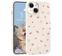 LuminousGuard for iPhone 12 Mini Case, Cute Kawaii Cherry Bow White Liquid Silicone Phone Case Slim Fit Soft Gel Rubber Protective Phone Cover for Women Girls