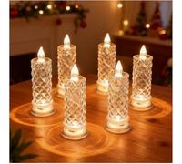 Luminoya Candles, 6pcs Crystal Candle Light - Romantic Glow, No Mess, Led Crystal Candle Lights Battery Operated, Glass Jar Led Electronic Candles Night for Valentines Christmas Decorations