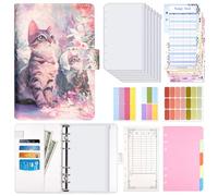 Luminzo A6 Budget Planner with Zipper Envelopes, Money Binder Includes Budget Sheets Label Stickers, 5.3 x 7.4 inches for Cash & Cards, Pink Cat