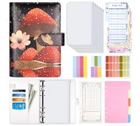 Luminzo A6 Budget Planner with Zipper Envelopes, Money Binder Includes Budget Sheets Label Stickers, 5.3 x 7.4 inches for Cash & Cards, Mushroom House