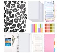 Luminzo A6 Budget Planner with Zipper Envelopes, Money Binder Includes Budget Sheets Label Stickers, 5.3 x 7.4 inches for Cash & Cards, Black Leopard Print