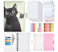 Luminzo A6 Budget Planner with Zipper Envelopes, Money Binder Includes Budget Sheets Label Stickers, 5.3 x 7.4 inches for Cash & Cards, Poker Cat