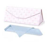 Luminzo Cute Glasses Case, Foldable Glasses Case with Cleaning Cloth for Your On-the-Go Life, Space-Saving & Protective Case for Glasses & Sunglasses, Pink Bow