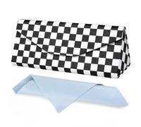 Luminzo Cute Glasses Case, Foldable Glasses Case with Cleaning Cloth for Your On-the-Go Life, Space-Saving & Protective Case for Glasses & Sunglasses, Mosaic Grid