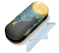 Luminzo Glasses Case Hard Shell, Cute Printed Eyeglasses Case for Women & Men, Large Protective Sunglasses Case for Travel & Daily Use, Van Gogh Cat