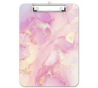 Luminzo Plastic Cute Clipboard, Low-Profile Metal Clip, A4 Letter Size 9 x 12.5 in, 8.5 x 11 Paper Clip Board for Teachers, Nurses, Classroom, Pink Gold Marble