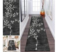 LUMIPAP Rug Runner Hallway Carpet Runner Kitchen Runner Kitchen Rugs Non-Slip Washable Bed Rug for Hallway Laundry Room 50 x 450 cm Black Heart Retro Branches and Leaves