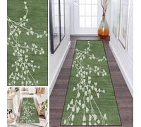 LUMIPAP Rug Runner Hallway Carpet Runner Kitchen Runner Kitchen Rugs Non-Slip Washable Bed Rug for Hallway Laundry Room 50 x 450 cm Green Heart Retro Branches and Leaves