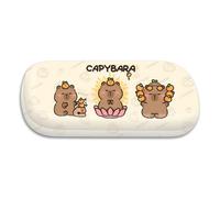 LUMIREX Capybara Glasses Case, Hard Plastic with PU Coating Spectacle Cases Featuring Cute Zen Capybara Design and Beige Cloth, Glasses Cases for Women, Men, Kids, Capybara Lovers, Animal Fans
