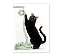 LUMIREX Funny Bathroom Wall Art, Cute Wall Art for Bathroom, Stylish Art Deco Wall Art, Black Cat Theme, High-Gloss Chemical Fiber Canvas, 15.75×11.81Inch, Imported Machine Printing