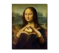 LUMIREX Funny Bathroom Wall Art Mona Lisa Make A Heart Shape With Hands, Humorous Wall Decor, Bathroom Pictures Home Decoration For Home Office Bathroom Toilet Decor, 40x30cm/16x12in