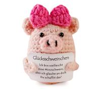 LUMIREX Handmade Rose Red Bow Positive Emotional Support Crochet Pig Doll, Small Lucky Charms for Women with Card, Crochet Animals for Decor and Comfort, Perfect Pig Gifts for Birthdays and Gratitude
