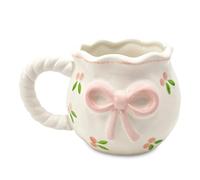 LUMIREX Lovely Bow Mug, 12.8 Oz Adorable Bow Cup for Latte, Tea, Milk, Cute Mug with Pink Bow Ceramic Cup for Home Office Use (5.51×3.35×3.31 Inch)