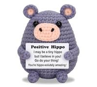 LUMIREX Positive Emotional Support Hippo, Handmade Mini Crochet Animal Toy Figure, Soft Yarn Hippo Gifts for Men, Cute Desk Companion for Home, Office, Travel, Encouragement Gift for Adults