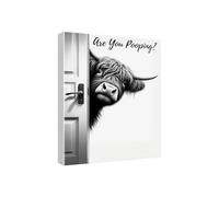 LUMIREX Wooden Framed Highland Cow Canvas Wall Art, Funny Are You Pooping Bathroom Wall Art with Hooks for Toilet Wall Decoration, Practical Highland Cow Gifts for Fans, Friends, Bestie 16x12 Inch