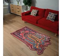 Lumirug Boho Red Carpet Irregular Shape Plush Rug Melting Tribal Motif Soft Thick Texture Moroccan Scandinavian Floor Decor 60x90 Nonslip Washable Mat