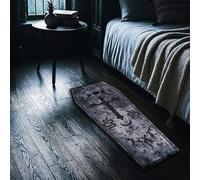 Lumirug Coffin Shaped Plush Rug Gothic Tattoo Style Floor Mat Alternative Halloween Decor Nonslip Machine Washable Soft Accent Carpet 40x80 cm