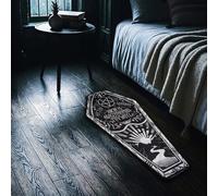Lumirug Coffin Shaped Plush Rug Gothic Tattoo Style Floor Mat Alternative Halloween Decor Nonslip Machine Washable Soft Accent Carpet 40x80 cm