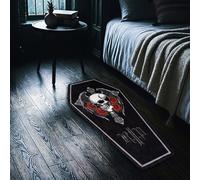 Lumirug Coffin Shaped Plush Rug Gothic Tattoo Style Floor Mat Alternative Halloween Decor Nonslip Machine Washable Soft Accent Carpet 80x160 cm