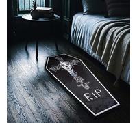 Lumirug Coffin Shaped Plush Rug Gothic Tattoo Style Floor Mat Alternative Halloween Decor Nonslip Machine Washable Soft Accent Carpet 80x160 cm