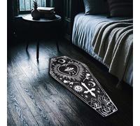 Lumirug Coffin Shaped Plush Rug Gothic Tattoo Style Floor Mat Alternative Halloween Decor Nonslip Machine Washable Soft Accent Carpet 40x80 cm