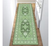 Lumirug Green Turkish Anatolian Runner Rug Plush Soft Traditional Carpet with Medallion Pattern Boho Decor Washable Nonslip Long Hallway Mat for Entrance Kitchen Bedroom 60x180 cm