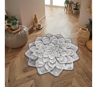 Lumirug Lotus Shape Rug Grey Plush Soft Flower Carpet Modern Neutral Floral Design Washable Nonslip Floor Mat for Bedroom Living Room Meditation Yoga Area 120x120 cm