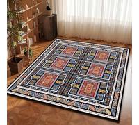 Lumirug Turkish Boho Medallion Rug Traditional Black Carpet Geometric Pattern Washable Nonslip Floor Mat for Living Room Bedroom Hallway Modern Kitchen Decor 80cm Square