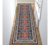 Lumirug Turkish Boho Medallion Runner Rug Traditional Black Carpet Geometric Pattern Washable Nonslip Floor Mat for Living Room Bedroom Hallway Modern Kitchen Decor 60x180 cm