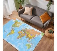 Lumirug World Political Map Area Rug 120x180 cm Plush Educational Decorative Large Floor Mat for Classroom, Home, Office Soft Non-Slip Geography Carpet
