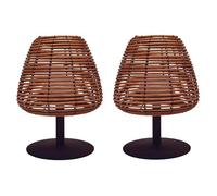 Lumisky Bohemian Set of 2 Cordless Table Lamps Natural Rattan LED Warm White/White Dimmable 2 x Height 25 cm