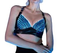 lumisonata Crop Tops for Women LED Sexy Rave Outfits Light Up Bra Glow Party Clothes PU Leather Halter Top EDM Concert Tops, (Black), M