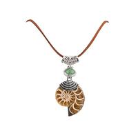 Lumisoul 2PCS Natural Ammonite Fossil Crystal Bead Pendants - Handcrafted Gemstone Wire Wrapped Fossil Jewelry for DIY Necklace Making, 5.4 * 2.8 * 0.9 CM, Natural Crystal, crystal